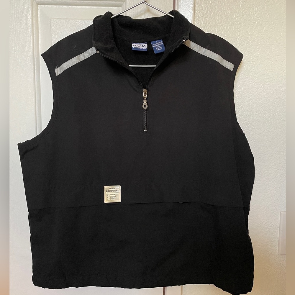 Vintage BUM Equipment Fleece Lined Vest w/ Reflective Strips & Hidden Pouch